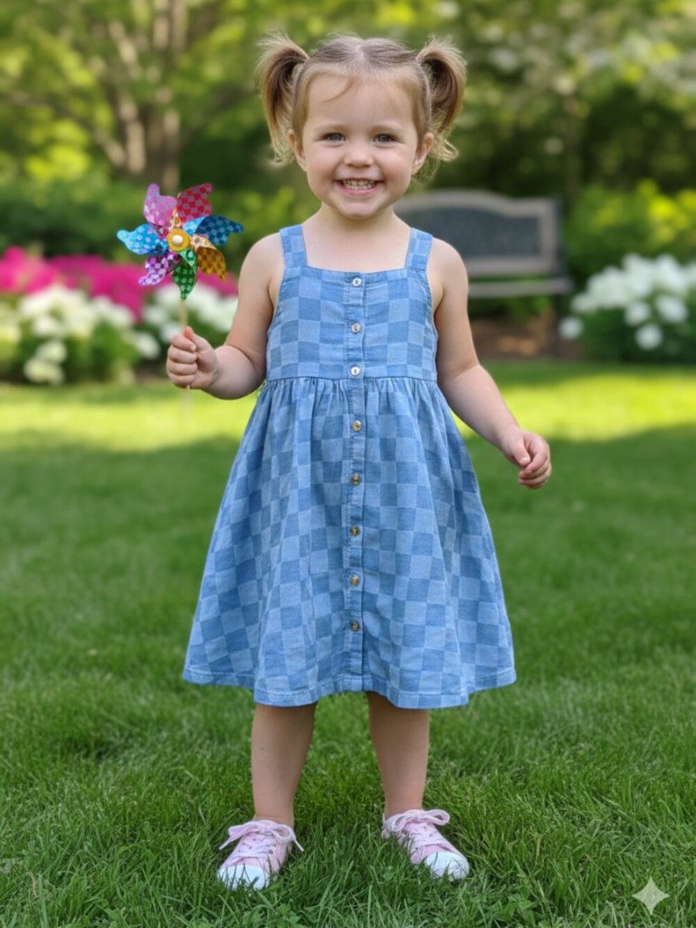 ⭐ NEW NWT Jason Wu Chambray Checkerboard Criss-Cross Back Dress size 4T